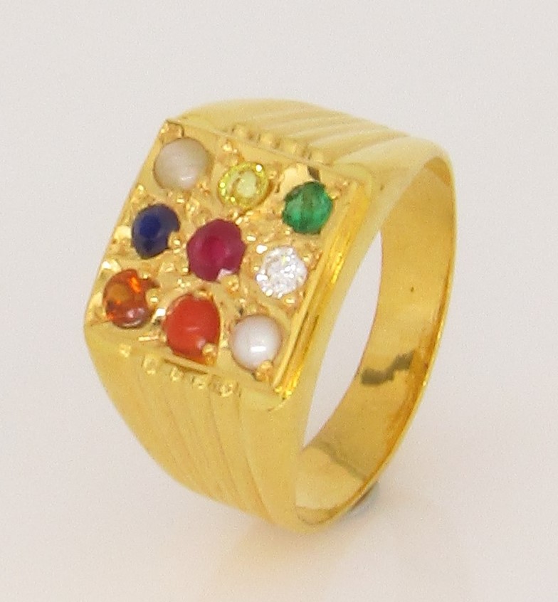 Aureate Diamond Navaratna Ring Set in 22KT Gold